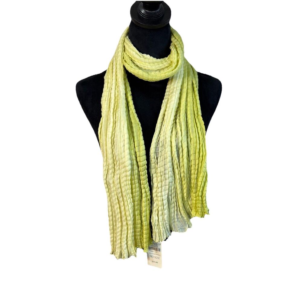 New With Tags Coldwater Creek Silk Scarf Lime‎ Green Textured 100% 60”x15”